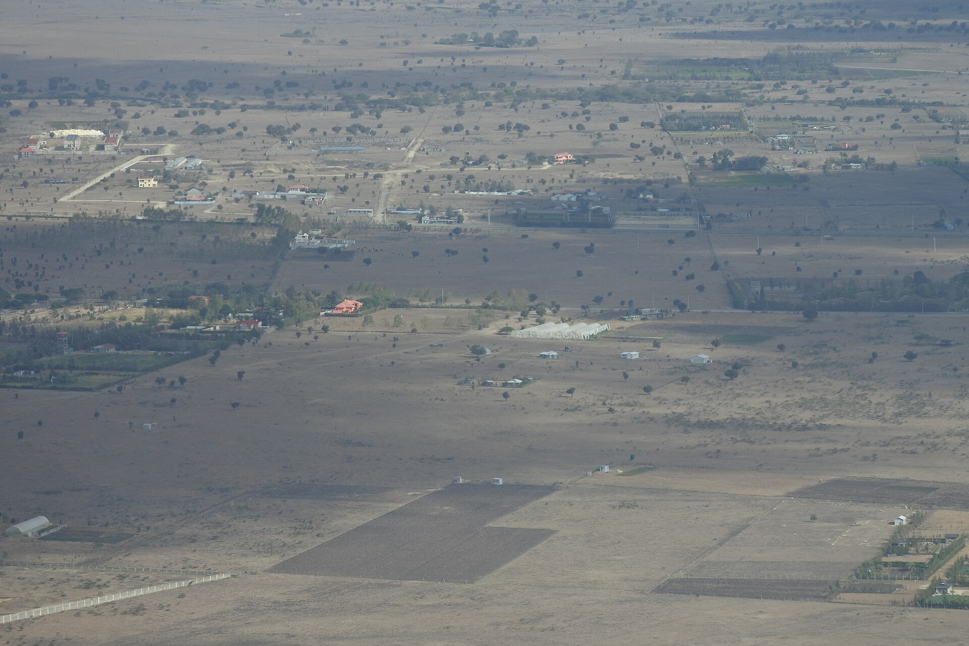 Aerial view of demarcated Kenyan land parcels and boundaries — the registry and survey identifiers ArdhiScore cross-checks
